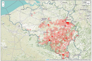 Click map for real time distribution maps of mammals in Belgium.
